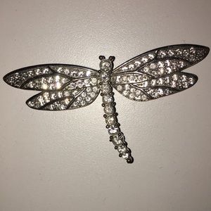 Dragonfly Brooch - Silver Tone with Rhinestones